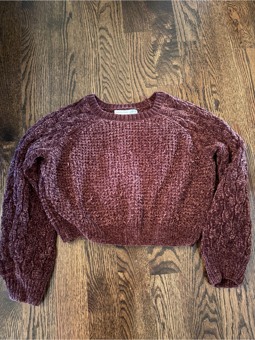 Altar'd State Brown Chenille Cable-Sleeve Crew Sweater